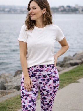 Gottex Watercolor Print Leggings Size M Pink Purple White